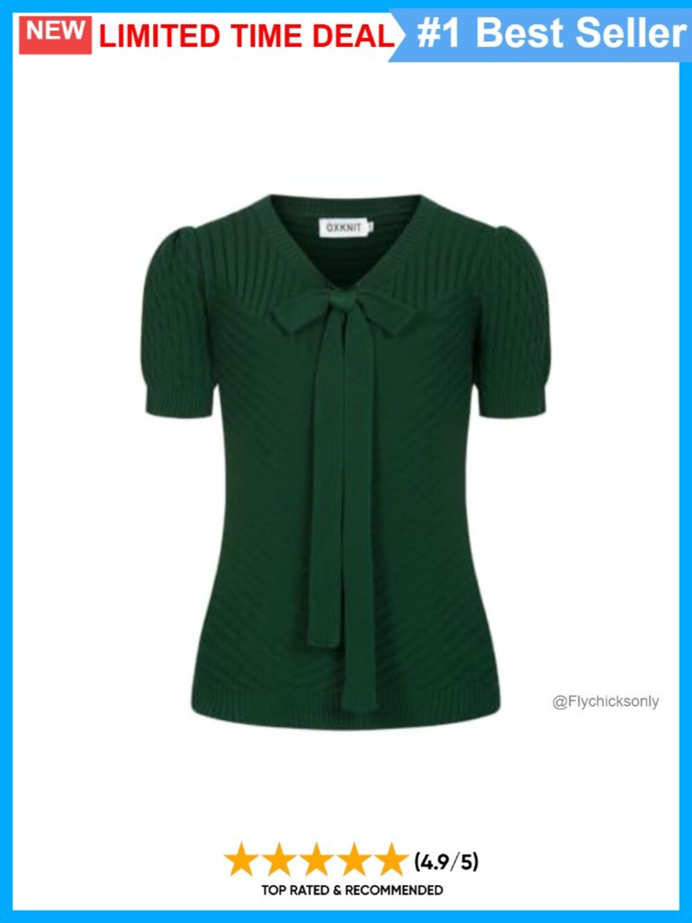 Women's Knit Short Sleeve U-Neck Puff Sleeve T-Shirt Vintage Retro Cotton